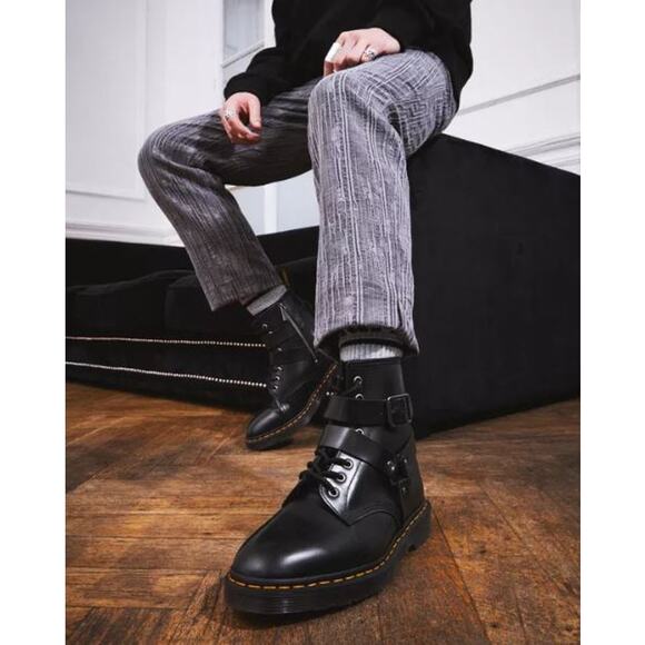 Dr. Martens Shoes - NEW Dr. Martens Cristofor Leather Harness Lace Up Boots Black Women's Size 6
